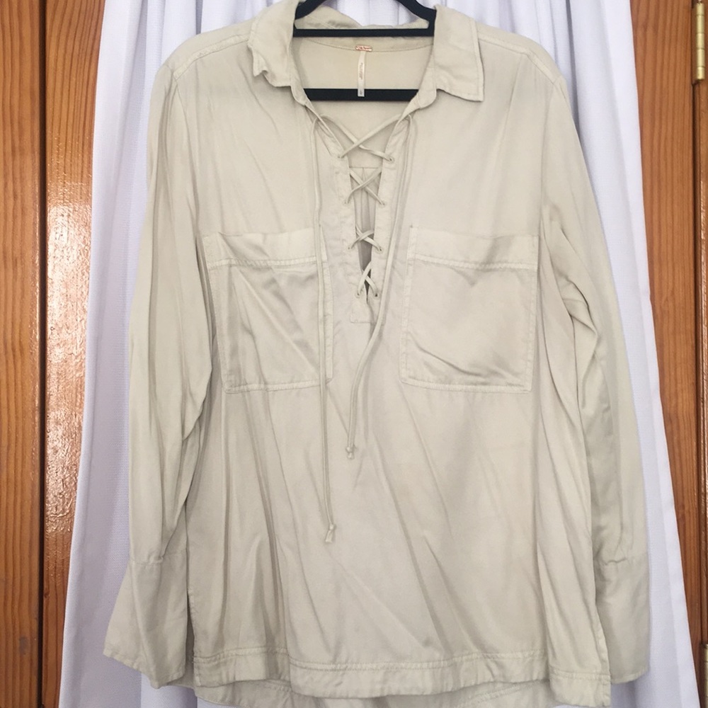 Free People lace up long sleeve blouse